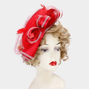 Embellished Rhinestone Trim Bow Mesh Fascinator